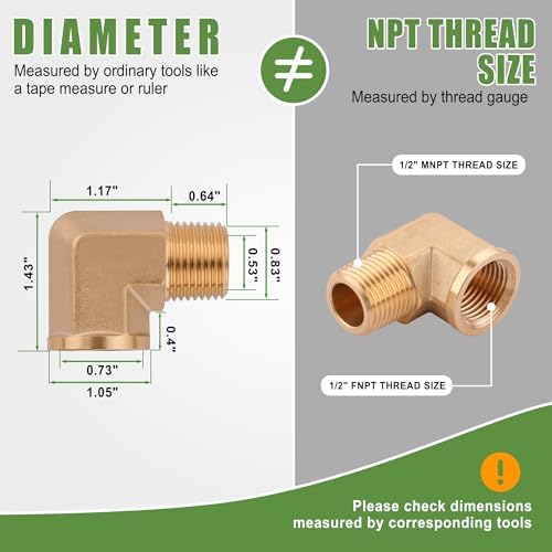 5Pcs Brass Pipe Fittings 90 Degree Street Elbow,1/2" x 1/2"
