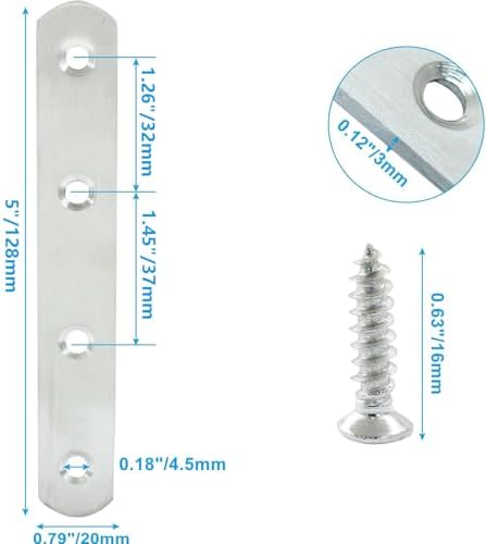 8 Pack 5 Inch Stainless Steel Flat Plate Straight Bracket