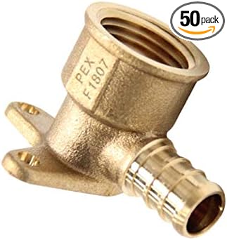 50-Pack EFIELD Barb Crimp Pex 1/2 Inch x 1/2 Inch Female NPT Drop-Ear Elbow Brass Fittings, ASTM F1807,(PEX1807260-50PCS)