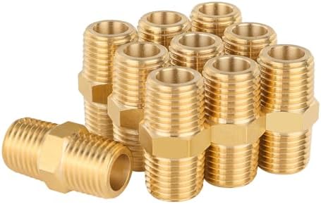 10Pcs EFIELD Hex Nipple 1/2"x 1/2"NPT Male Brass Pipe Fitting(NPT013-10)
