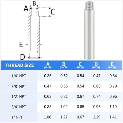 ChillWaves 304 Stainless Steel Pipe Fitting, Nipple Cast Pipe 1/4" NPT Male x 1/4" NPT Female Thread 8" Length(200MM)(1-PACK)