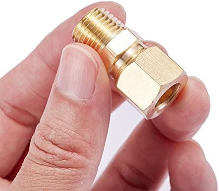 Brass Compression Tube Pipe Fitting Connector, Straight Coupling Adapter,1/4" Tube OD x 1/4" NPT Male Connector 5pcs (1/4" OD Compression x 1/4" NPT Male)