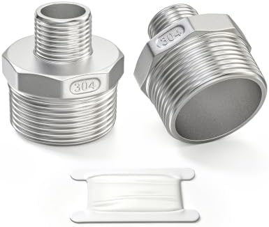 TAISHER 2PCS Cast 304 Stainless Steel Hex Nipple, Reducer Pipe Fitting 1-1/4" NPT Male x 3/4" NPT Male