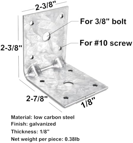 10 Pack 2-7/8"x2-7/8 x2-3/8 Galvanized Steel L Angle Bracket Corner Brace