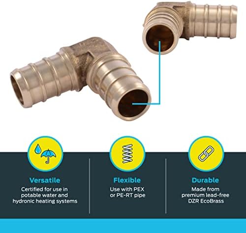 SharkBite 1 Inch Crimp 90 Degree Elbow, Pack of 10, Brass Plumbing Fitting, PEX Pipe, PE-RT, UC260LFA10