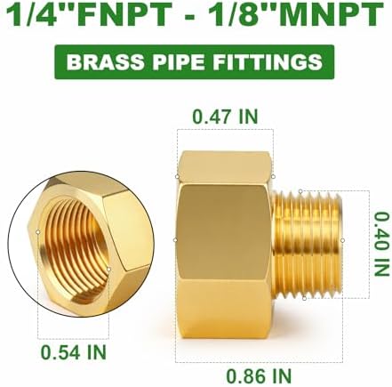 TAISHER 12PCS Brass Pipe Fitting, Reducer Adapter, 1/4" Female x 1/8" Male NPT Pipe