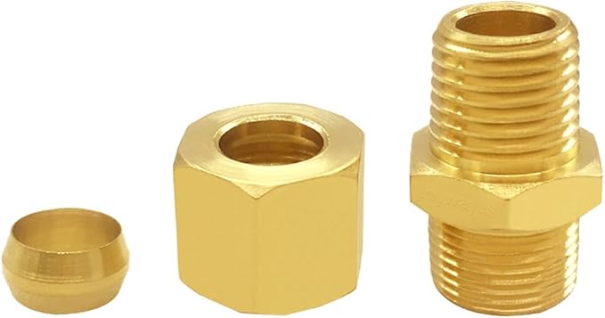 Joywayus Brass 1/4" NPT Male x 3/8" Tube OD Compression Tube Pipe Fitting Union Connector (Pack of 5)