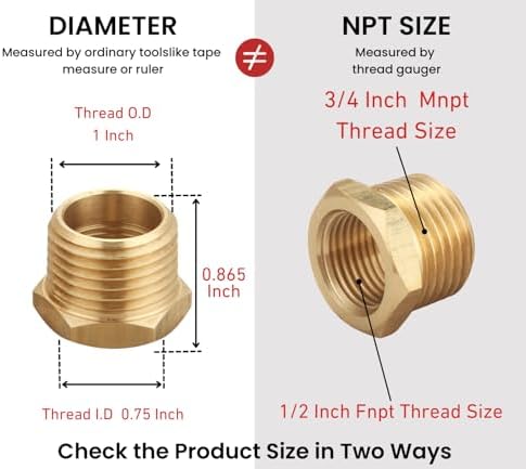 3/4" NPT Male x 1/2" NPT Female Hex Bushing