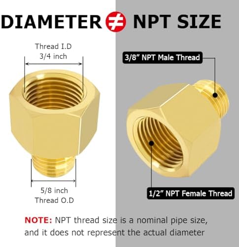 Hooshing 2PCS Brass Pipe Fitting 1/2" NPT Female to 3/8" NPT Male Reducer