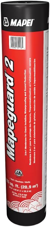 Mapei Mapeguard 2 Crack Isolation, Waterproofing, Sound Reduction, Lightweight, Peel and Stick Membrane, 225 Sq Ft Roll, Load-Bearing, 1 Mm Thick Underlayment for Ceramic Tile and Stone Tile