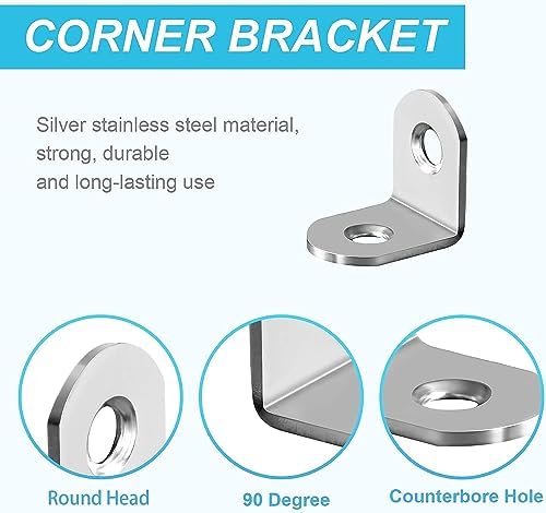 20Pcs Stainless Steel L Brackets - 20mm Right Angle Corner Brace, Heavy Duty Metal, 90 Degree Joints (0.79"x0.79"x0.63")