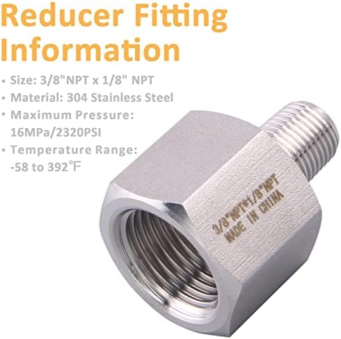Forged Reducer Adapter Fitting - Stainless Steel 304 Reducing Pipe Connector, 3/8" NPT Female x 1/8" NPT Male (pack of 5)