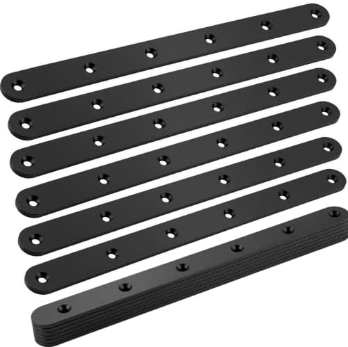 12Pack Straight Brackets Black, 8Inch 200MM Mending Plate Metal Brackets for Brace, Heavy Duty Joining Plates for Wood Fence Bookcase Cabinet, Straight Brace Repairing Mending Plates