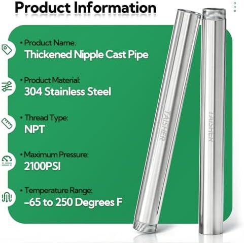 TAISHER 1Pcs Thickened Nipple Cast Pipe 1-1/4" MNPT x 1-1/4" FNPT, 16" (L)