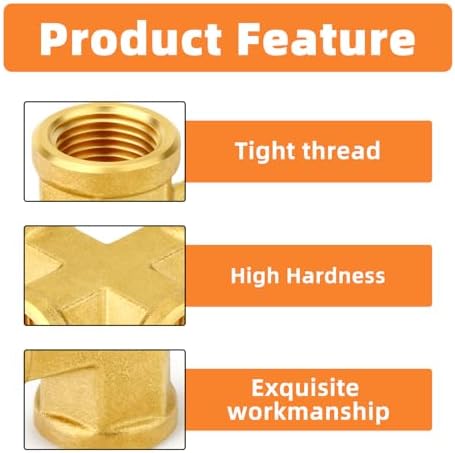 GASHER 5PCS Brass Pipe Fitting, Cross 4 Way Pipe Fitting, 3/8" x 3/8" x 3/8" x 3/8" NPT Female Pipe