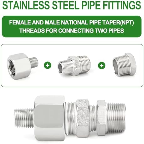 TAISHER 10PCS 304 Stainless Steel Pipe Fitting, New Reducer Adapter, 1/4" NPT Male x 1/2" NPT Female, Reducing Pipe Adapter Fitting