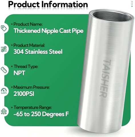 TAISHER 1Pcs Thickened Nipple Cast Pipe 1-1/4" NPT Female, 6" Length