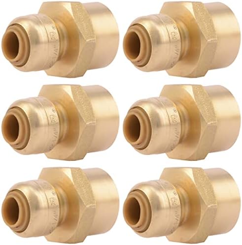 SharkBite 1/4 (3/8 inch OD) x 1/2 Inch FNPT Reducing Adapter, Pack of 6, Push To Connect Brass Plumbing Fitting, PEX Pipe, Copper, CPVC, PE-RT, HDPE, U066LF