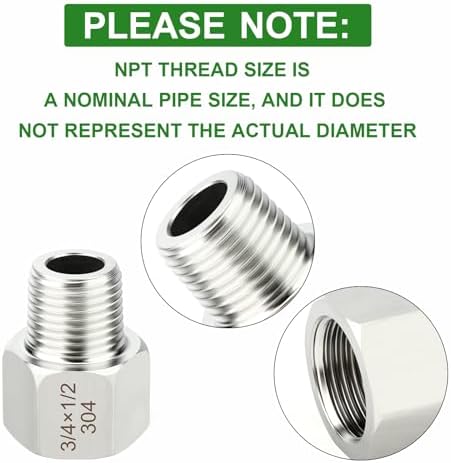 TAISHER 5PCS 304 Stainless Steel Pipe Fitting, New Reducer Adapter, 1/2" NPT Male x 3/4" NPT Female, Reducing Pipe Adapter Fitting