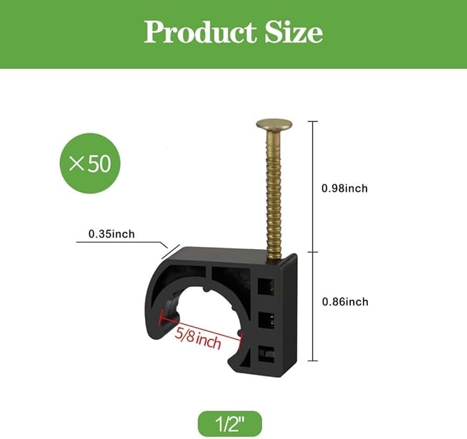 50 Pcs J Hook Pipe Clamps 12 Inch With Nails For Reliable Holding Of For PEX, Copper, CPVC, PVC, And Metal Pipes During Installation