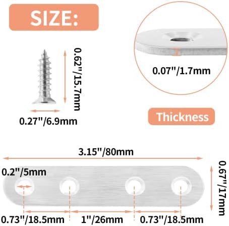 Jiozermi 12 Pcs Straight Brace, 3" x 0.7", Stainless Steel Silver