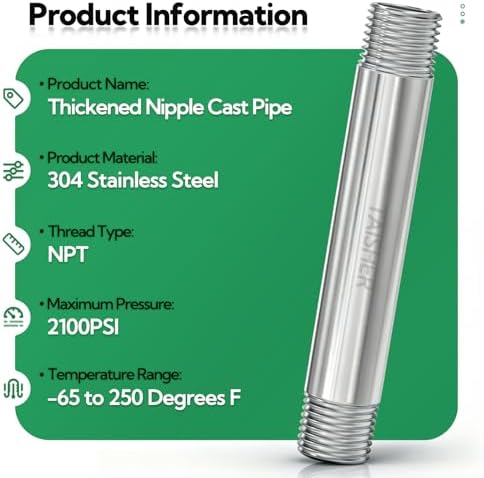 TAISHER 2Pcs Thickened Nipple Cast Pipe 3/8" NPT Male, 4" Length