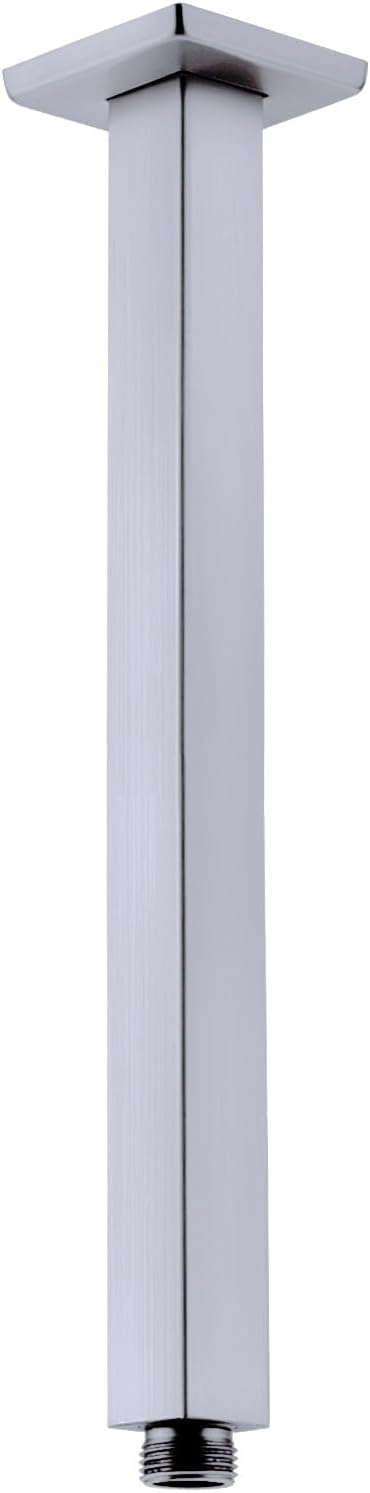 TRUSTMI Brushed Nickel Shower Arm with Flange, 16 Inch Ceiling Mount Square Rainfall Shower Head Extension Arm, Stainless Steel