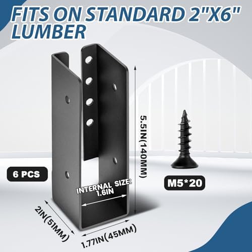 Blulu 6 Pcs 2 x 6 Inches Concealed Joist Hangers, Q235b Steel Joist Bracket