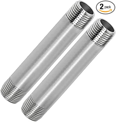 304 Stainless Steel Nipple Pipe Fitting 3/4" NPT X 3/4" NPT Male Thread Cast Pipe Fittings 6 Inch 150mm Length 2PCS