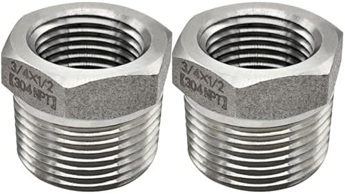 Beduan 304 SS Reducer Hex Bushing 3/4 Male to 1/2 Female NPT Reducing 2PCS