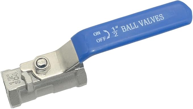 VARMHUS 2PCS 1/2" Stainless Steel 304 Ball Valve 1Pc Type NPT Female Threaded with Heavy Duty Blue Vinyl Insulation Handle,CF8M Ristricted Flow,1000 WOG (2PCS 1/2")