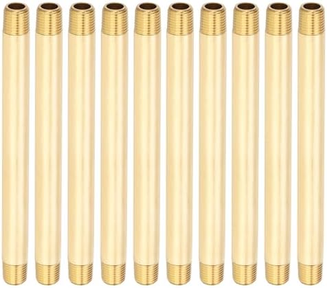 PATIKIL 1/4" x 1/4" NPT Male Brass Pipe Fitting Long Nipple, 10Pcs 6" Long Straight Pipe Fitting Connector Extender for Fuel, Air, Water, Oil, Gas System Connection, 1200PSI