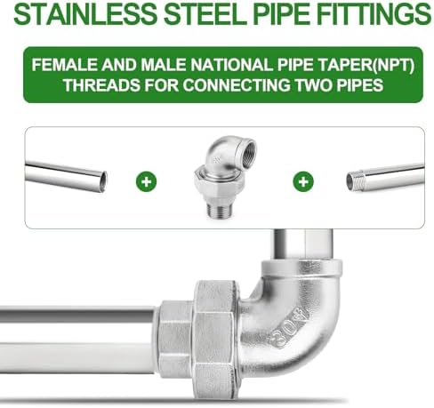 TAISHER 2PCS 304 Stainless Steel 90 Degree Elbow Union, 3/4" NPT Female x 3/4" NPT Male Cast Pipe Fitting