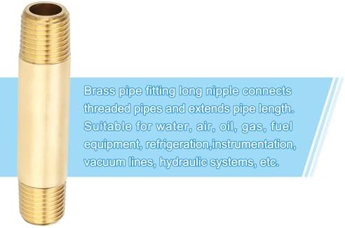 PATIKIL 1/4" x 1/4" NPT Male Brass Pipe Fitting Long Nipple, 10Pcs 3" Long Straight Pipe Fitting Connector Extender for Fuel, Air, Water, Oil, Gas System Connection, 1200PSI
