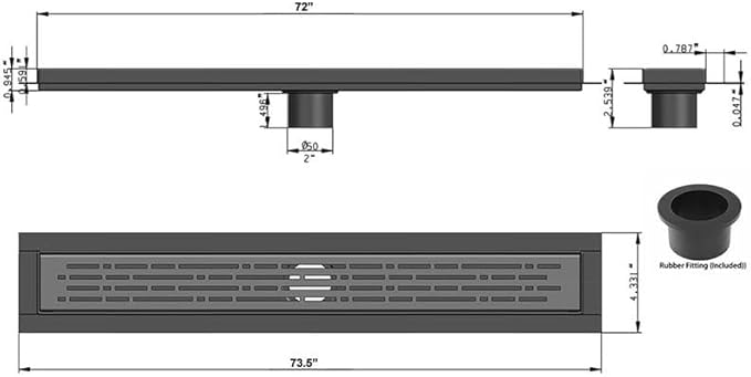 SereneDrains 304 Stainless Steel Brushed Nickel Linear Shower Drain Kit Broken Lane Linear Shower Drains for Tile Floor Long Hair Catcher Strainer Grate Cover Bathroom (Brushed Nickel, 72 Inch)