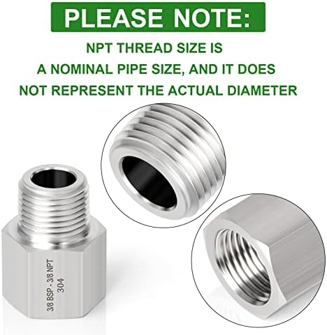 TAISHER 5PCS Forging of 304 Stainless Steel Fitting, Reducer Adapter, 3/8" NPT Male x 3/8" G Thread (BSP) Female