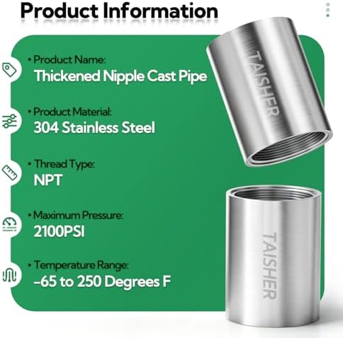 TAISHER 2Pcs Thickened Nipple Cast Pipe 1" NPT Female, 2" Length