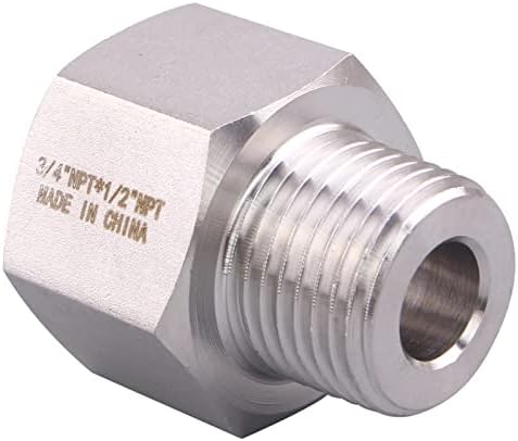 Forged Reducer Adapter Fitting - Stainless Steel 304 Reducing Pipe Connector, 3/4" NPT Female x 1/2" NPT Male (pack of 5)
