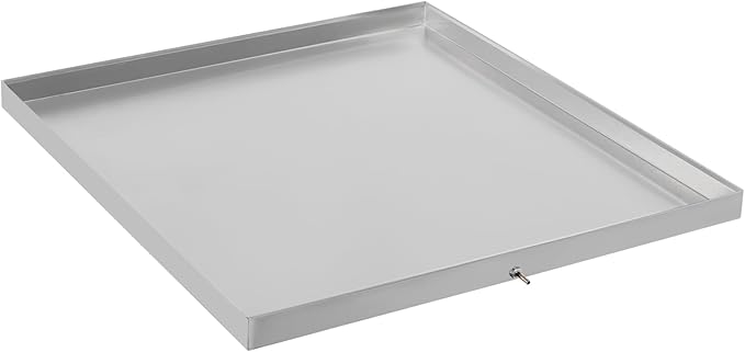 27 X 25 X 1.5 Inch Washing Machine Pan with Hole, 304 Stainless Steel Washing Machine Drip Tray, Washer Drain Pan with Hose Adapter, Drain Pan for Washer Dishwasher HVAC Dryer Water Heater
