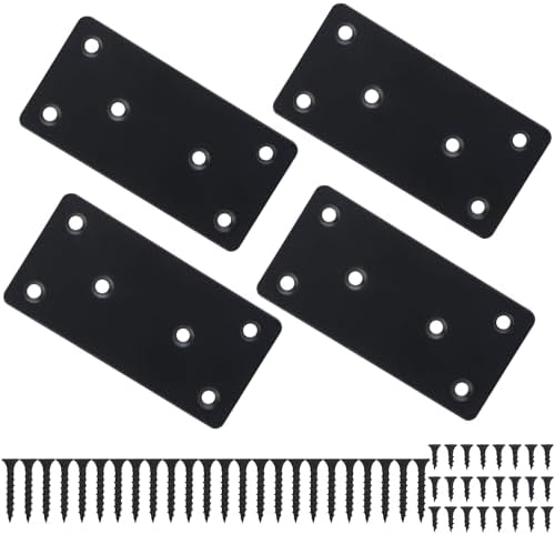 Mending Plate, Black Metal Flat Straight Brace Bracket, Double-Wide Metal Plate, Joining Plate for Wood Furniture Fence Fastening with Screws in 2 Different Lengths (50x100mm, 4 Pack)