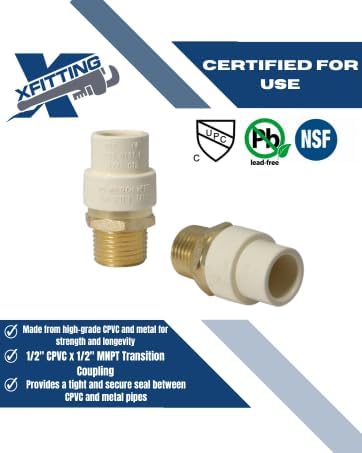 XFITTING CPVC Transition Coupling, 1/2 inch CPVC x 1/2 inch MNPT, Pack of 2