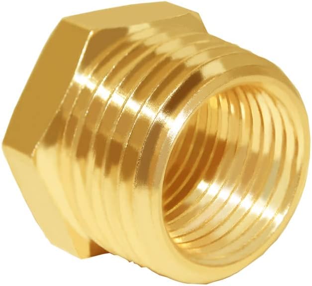 Hooshing 6PCS Brass Reducer Hex Bushing 1/2" NPT Male to 3/8" NPT Female Thread Pipe Fitting Atapter