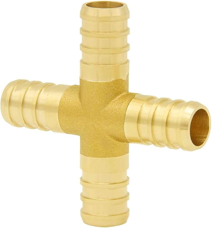 Hooshing 16PCS PEX Fittings Combo 3/4 Inch Straight Coupling (6PCS) 90 Degree Elbow (4PCS) PEX Tee (4PCS) 4 Ways Fittings(2PCS) Solid Brass Barb Crimp Pipe Tube Fitting