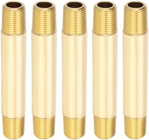 PATIKIL 1/8" x 1/8" NPT Male Brass Pipe Fitting Long Nipple, 5Pcs 3" Long Straight Pipe Fitting Connector Extender for Fuel, Air, Water, Oil, Gas System Connection, 1200PSI
