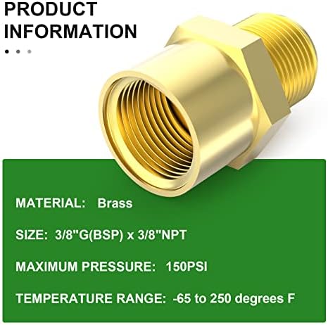 TAISHER 10PCS Brass Pipe Fitting, Adapter, 3/8" NPT Male x 3/8" G Thread (BSP) Female