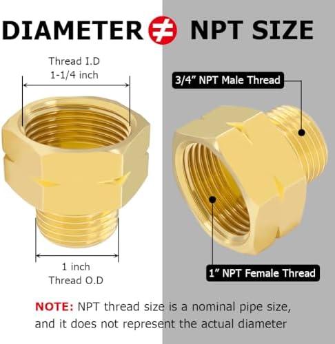 Hooshing 2PCS Brass Pipe Fitting 3/4" NPT Male to 1" NPT Female Reducer