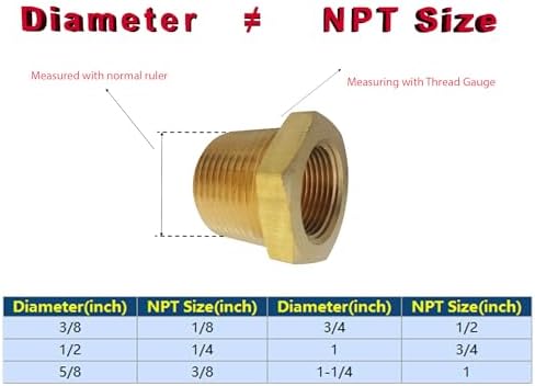 3/8" NPT Male x 1/4" NPT Female Brass Bushing Reducer Adapter Reducing Pipe Fitting 5pcs 1200 PSI