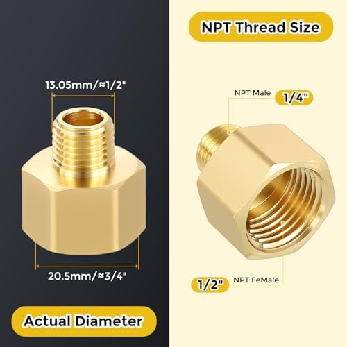 METALLIXITY 2PCS 1/2" FNPT x 1/4" MNPT Thread Brass Hex Extension Adapters