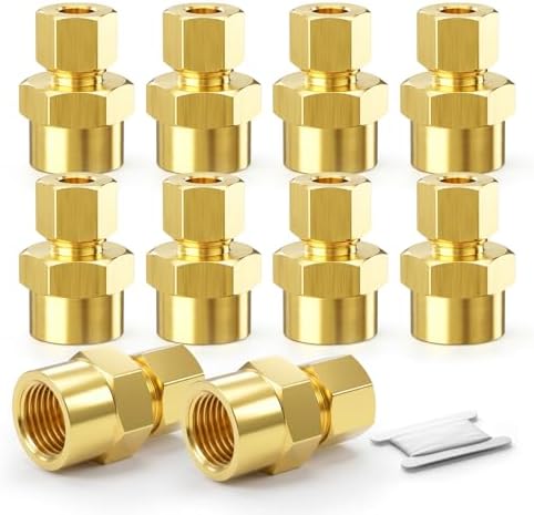 10PCS Brass Compression Tube Fitting, 5/16" OD x 3/8" NPT Female