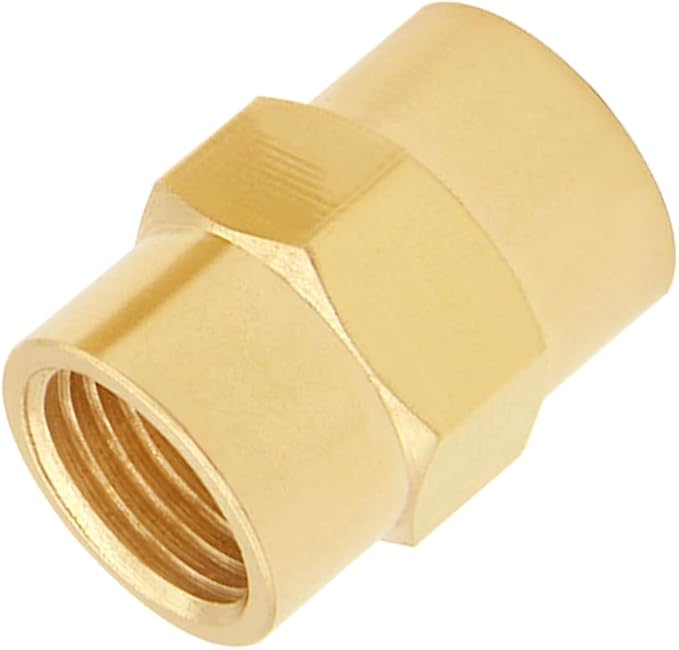 8PCS 1/4 Inch NPT Brass Hex Nipple Coupling 1/4" NPT x 1/4" NPT Female Threaded Equal Diameter Coupler Air Hose Pipe Fittings Adapter for Water/Oil/Gas